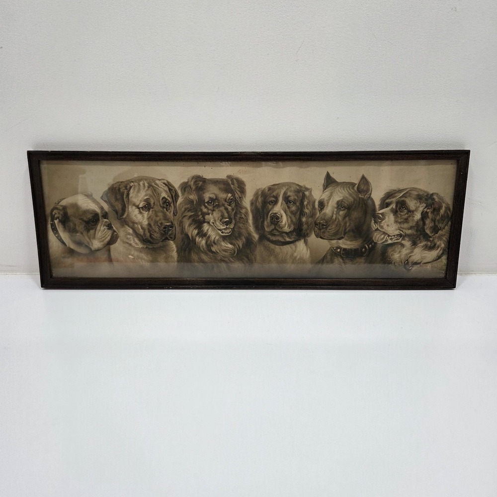 Antique W. L. Haskell 1914 Dog Lithograph (Damaged Frame)